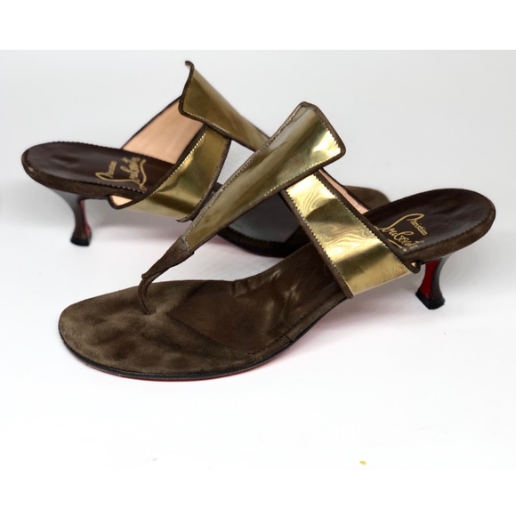 Christian Louboutin Shoes - {Christian Louboutin}Gold Foil Kitten Heel Sandals